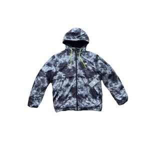 New Balance Men's Small Hooded Puffer Jacket Gray Swirl NWT Wind Water Resistant